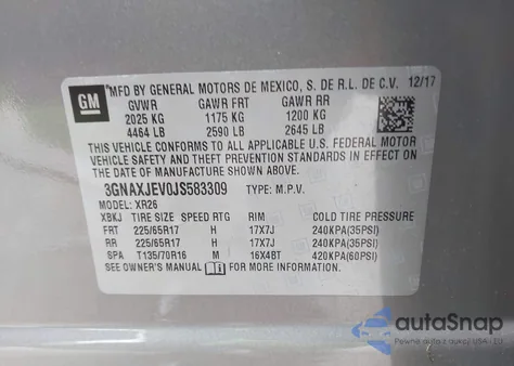 2018 Chevrolet Equinox Lt z USA, uszkodzony, nr VIN 3GNAXJEV0JS583309